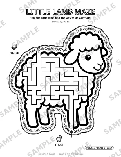 Sample page: Little Lamb maze shaped like a sheep