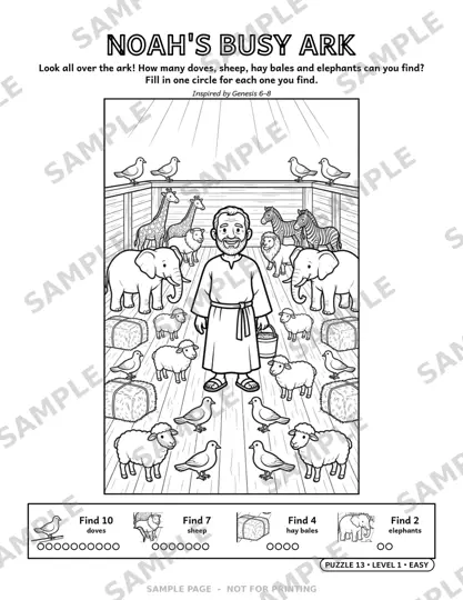Sample page: Noah’s Busy Ark I Spy hunt